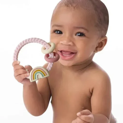 Itzy Ritzy - Mordedor de silicone com chocalho arco-íris