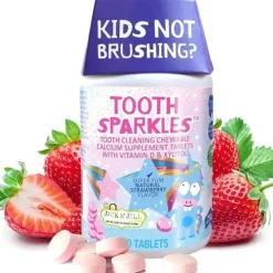 Jack N' Jill - Tooth Sparkles, mastigadores de cálcio para limpeza de dentes com hidroxiapatita (60 comprimidos)