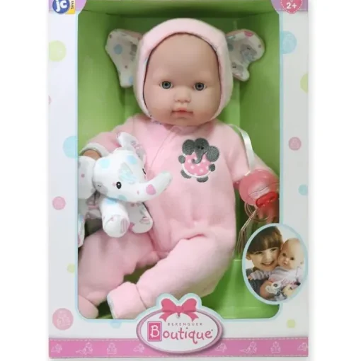 Jc Toys - Berenguer Boutique Soft Body Baby Doll Open/Close Eyes. Animal Theme Pink. Window Box