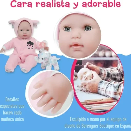 Jc Toys - Berenguer Boutique Soft Body Baby Doll Open/Close Eyes. Animal Theme Pink. Window Box