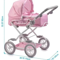 JC Toys - Berenguer Boutique, carrinho de boneca dobrável de luxo com dossel, rosa