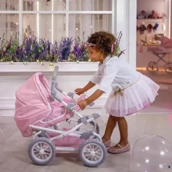 JC Toys - Berenguer Boutique, carrinho de boneca dobrável de luxo com dossel, rosa