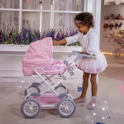 JC Toys - Berenguer Boutique, carrinho de boneca dobrável de luxo com dossel, rosa