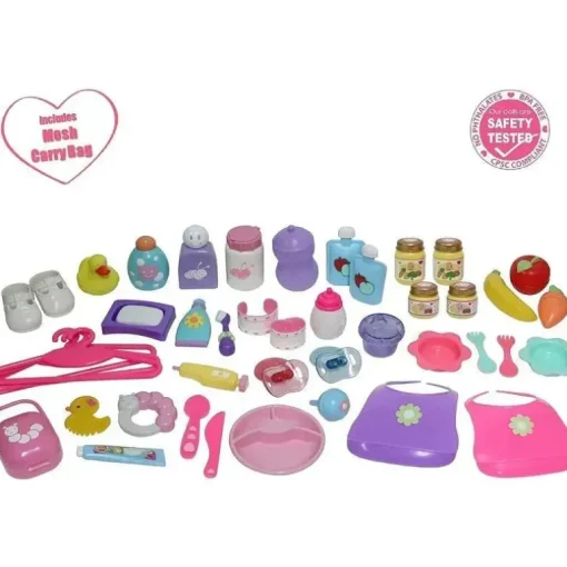 JC Toys - Bolsa de acessórios para berçário com 45 peças para brincar, maiores de 2 anos