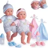 JC Toys - Bonecos gêmeos de corpo macio, conjunto de presente de 12 peças com olhos abertos/fechados, 2 anos +