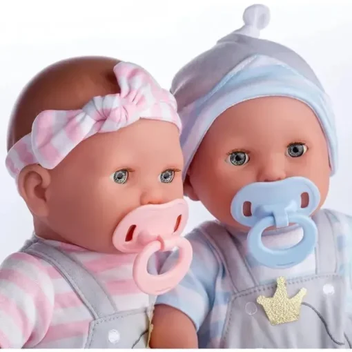 JC Toys - Bonecos gêmeos de corpo macio, conjunto de presente de 12 peças com olhos abertos/fechados, 2 anos +