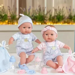 JC Toys - Bonecos gêmeos de corpo macio, conjunto de presente de 12 peças com olhos abertos/fechados, 2 anos +