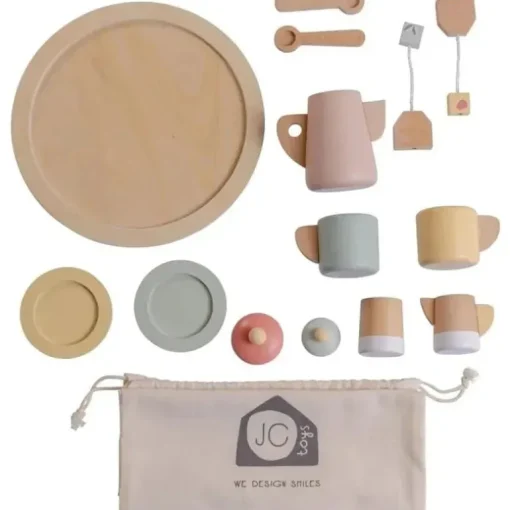 JC Toys - Conjunto de chá de 12 peças em madeira real, coleção Parfait, maiores de 3 anos, brinquedos Twiggly