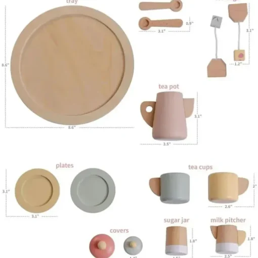 JC Toys - Conjunto de chá de 12 peças em madeira real, coleção Parfait, maiores de 3 anos, brinquedos Twiggly