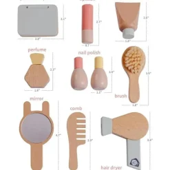 JC Toys - Conjunto de maquiagem para cuidados pessoais com 10 peças de madeira real, coleção Parfait, maiores de 3 anos, brinquedos Twiggly