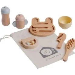 JC Toys - Conjunto de primeiros cuidados para bebês com 10 peças de madeira real, coleção Parfait Twiggly Toys