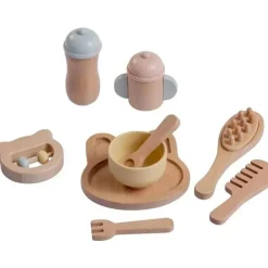 JC Toys - Conjunto de primeiros cuidados para bebês com 10 peças de madeira real, coleção Parfait Twiggly Toys