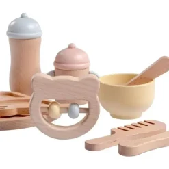 JC Toys - Conjunto de primeiros cuidados para bebês com 10 peças de madeira real, coleção Parfait Twiggly Toys