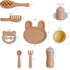 JC Toys - Conjunto de primeiros cuidados para bebês com 10 peças de madeira real, coleção Parfait Twiggly Toys