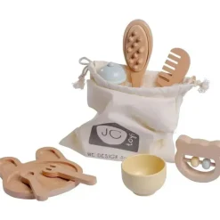 JC Toys - Conjunto de primeiros cuidados para bebês com 10 peças de madeira real, coleção Parfait Twiggly Toys
