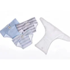 JC Toys - Fraldas ecológicas laváveis ​​e reutilizáveis ​​para bonecas, pacote com 4 para bonecas de 14 a 18 anos, azul, branco e cinza
