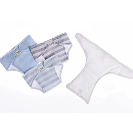 JC Toys - Fraldas ecológicas laváveis ​​e reutilizáveis ​​para bonecas, pacote com 4 para bonecas de 14 a 18 anos, azul, branco e cinza