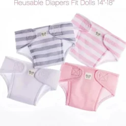 JC Toys - Fraldas ecológicas laváveis ​​e reutilizáveis ​​para bonecas, pacote com 4 para bonecas de 14 a 18 anos, rosa