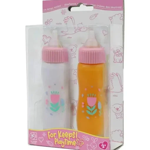 JC Toys - Garrafas mágicas desaparecidas de luxo, cabe em todas as bonecas, leite e suco, maiores de 2 anos, rosa