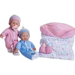 JC Toys - La Baby 11 Bonecas Gêmeas de Corpo Macio, Roupas Removíveis e Saco de Dormir Reversível e Acessórios