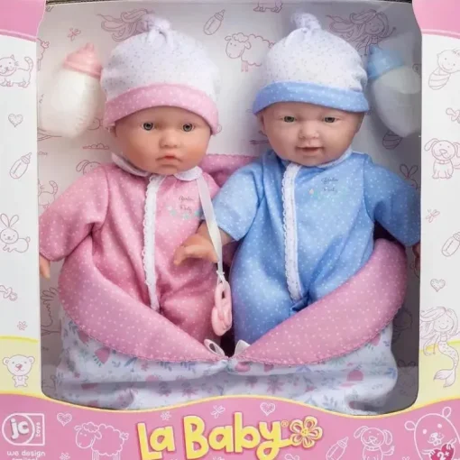 JC Toys - La Baby 11 Bonecas Gêmeas de Corpo Macio, Roupas Removíveis e Saco de Dormir Reversível e Acessórios