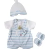 JC Toys - Roupa de boneca Berenguer Boutique, listras azuis e macacão branco com faixa para cabeça e botas, maiores de 2 anos