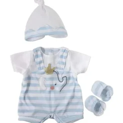 JC Toys - Roupa de boneca Berenguer Boutique, listras azuis e macacão branco com faixa para cabeça e botas, maiores de 2 anos