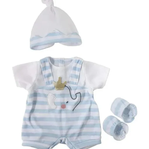 JC Toys - Roupa de boneca Berenguer Boutique, listras azuis e macacão branco com faixa para cabeça e botas, maiores de 2 anos