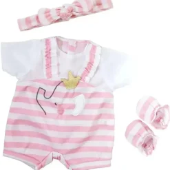 JC Toys - Roupa de boneca Berenguer Boutique, listras rosa e shorts macacão branco, maiores de 2 anos