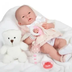 Jc Toys La Newborn todo em vinil com casaco e roupa rosa com amigo animal