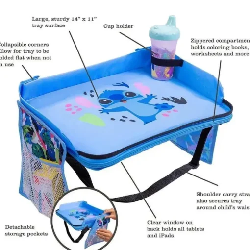 JL Childress - Bandeja de viagem 3 em 1 Disney Baby e suporte para tablet para iPad, Stitch