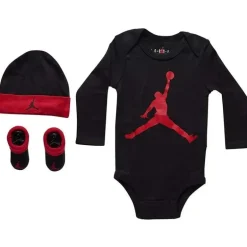 Jordan - Body para bebê de manga comprida 3Pk Jumpman, chapéu e botinha, preto, 0-6 meses