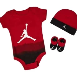 Jordan - Conjunto de macacão, botinha e chapéu de bebê menino 3 unidades, vermelho ginásio