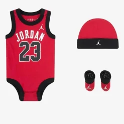 Jordan - Conjunto de macaquinho infantil sem mangas, botinha e gorro, 0/6M, cinza