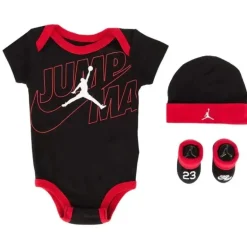 Jordan - macacão, chapéu e botinha bebê menino 3 unidades, preto/vermelho
