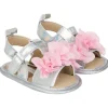 Josmo - Laura Ashley Crib Shoes Sandália Menina Prata Com Flor Rosa