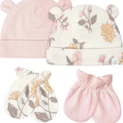 Just Born - Conjunto de bonés e luvas de 4 peças para bebês meninasMittens, Dusty Pink e Floral, 0-6M