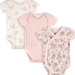 Just Born - 3Pk Baby Girl Kimono Bodysuit Pink