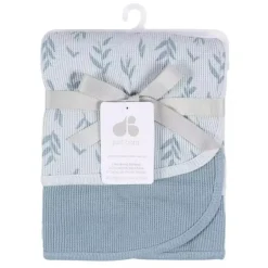 Just Born - 2Pk Cotton Baby Blanket Boy Blue Leaf