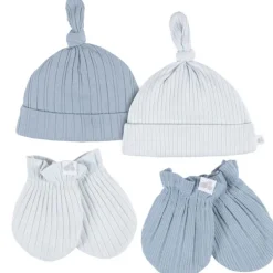 Just Born - 4Pk Hat And Cuff Mitten Set Baby Boy 0-6M Blue