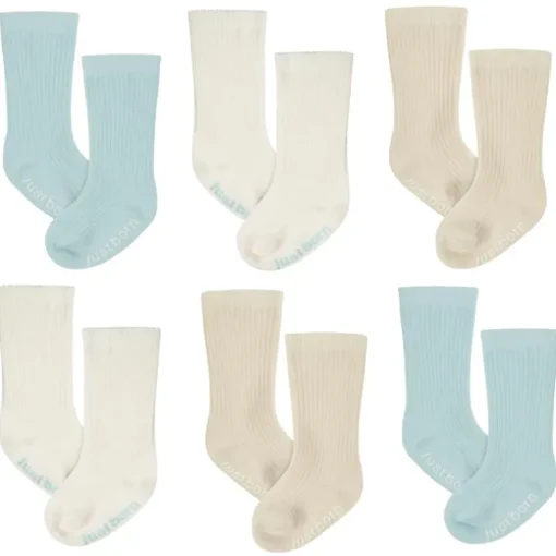 Just Born - 6Pk Rolled Cuff Ribbed Socks Baby Boy Blue