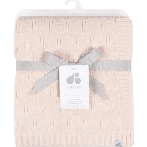 Just Born - 1Pk Sweater Knit Baby Blanket Girl Pink