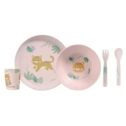Kalencom - Jungle Cheetahs 5 Piece Feeding Set, Pink