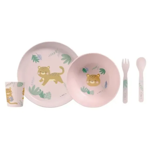 Kalencom - Jungle Cheetahs 5 Piece Feeding Set, Pink