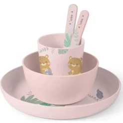 Kalencom - Jungle Cheetahs 5 Piece Feeding Set, Pink