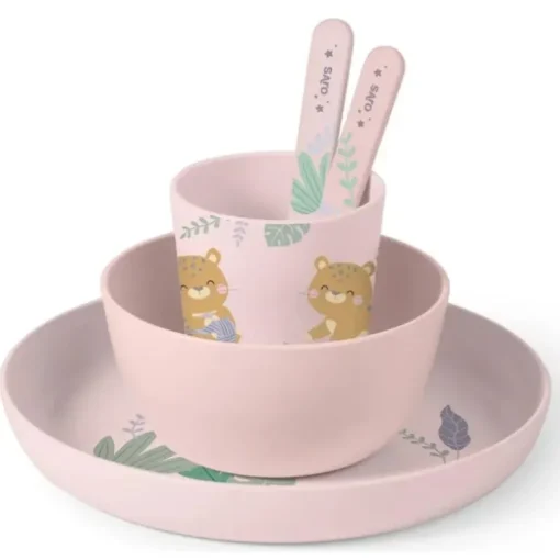 Kalencom - Jungle Cheetahs 5 Piece Feeding Set, Pink