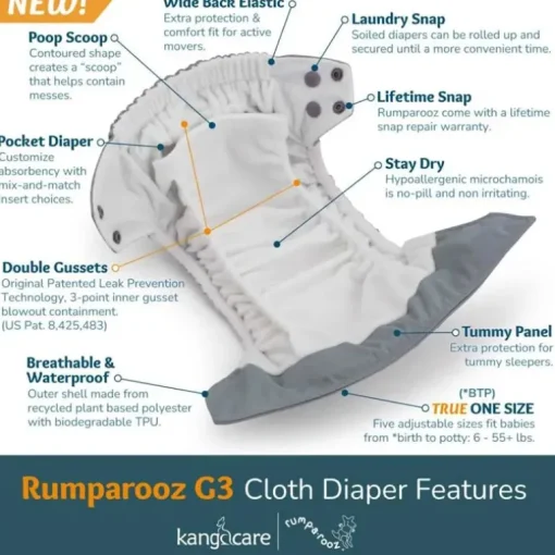 Kanga Care - Rumparooz G3 One Size Pocket Cloth Diaper, Fluff