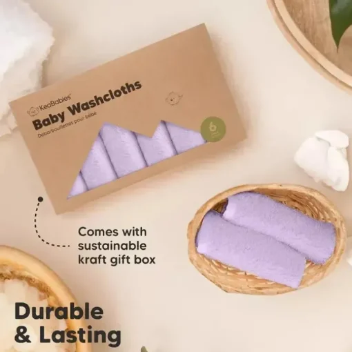 Keababies - 6-Pack Baby Wash Cloths, Soft Lilac