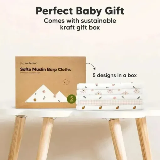 Keababies - 5-Pack Softe Burp Cloths, Petals