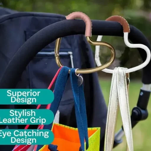 Kidco - BUGGY HEART HOOK da BUGGYGEAR, alumínio prateado/couro marrom